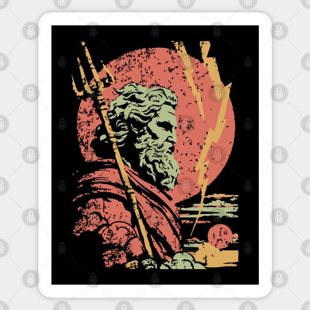 God of the Sea Poseidon - Retro Greek Mythology Art Sticker by TuncGK